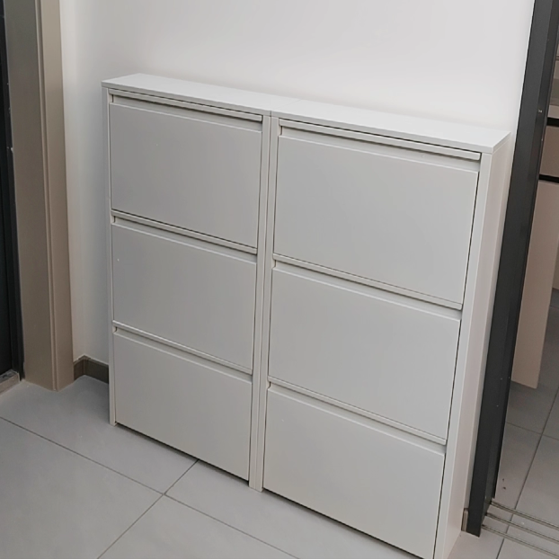 Modern Minimalist Steel Slim Rectangular Shoe Storage with Flip Drawers — 3/4-Tier Entryway Organizer