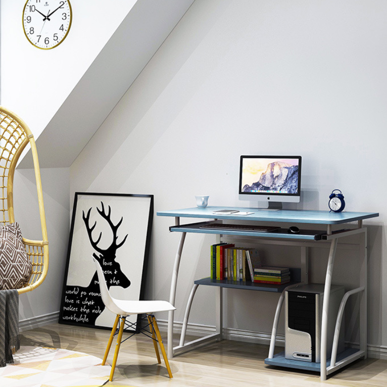 Sleek Modern Minimalist Rectangular Iron Desk with 3-Tier Density Board for Home Office