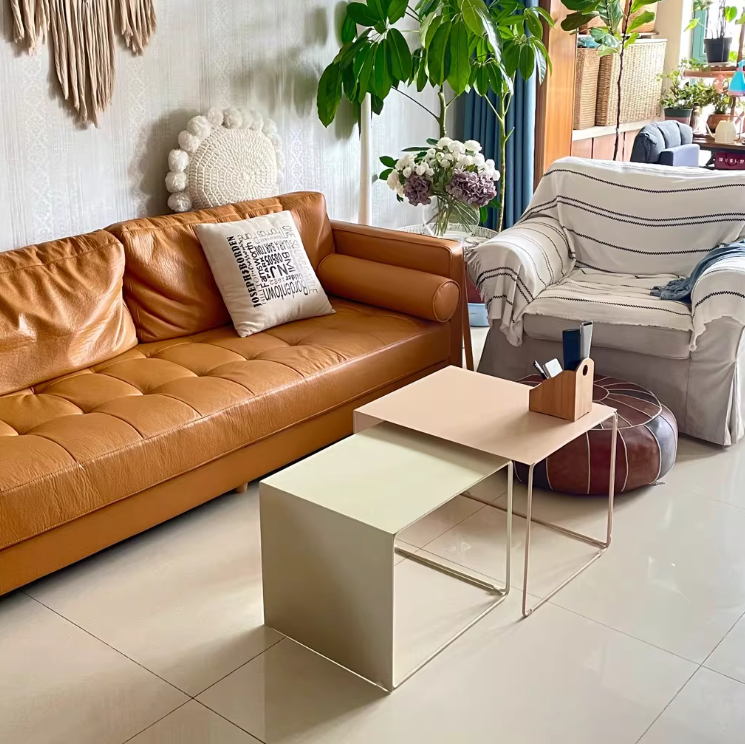 Sleek Modern Minimalist Square Iron Nesting Side Table for Living Room