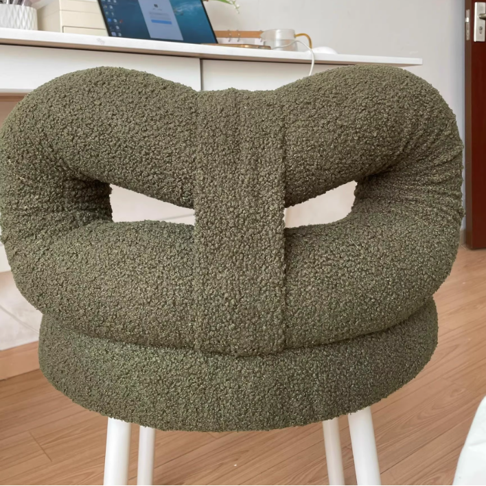 Contemporary Bow-Knot Lambswool Vanity Stool with Iron Frame, Backrest, Armless for Bedroom