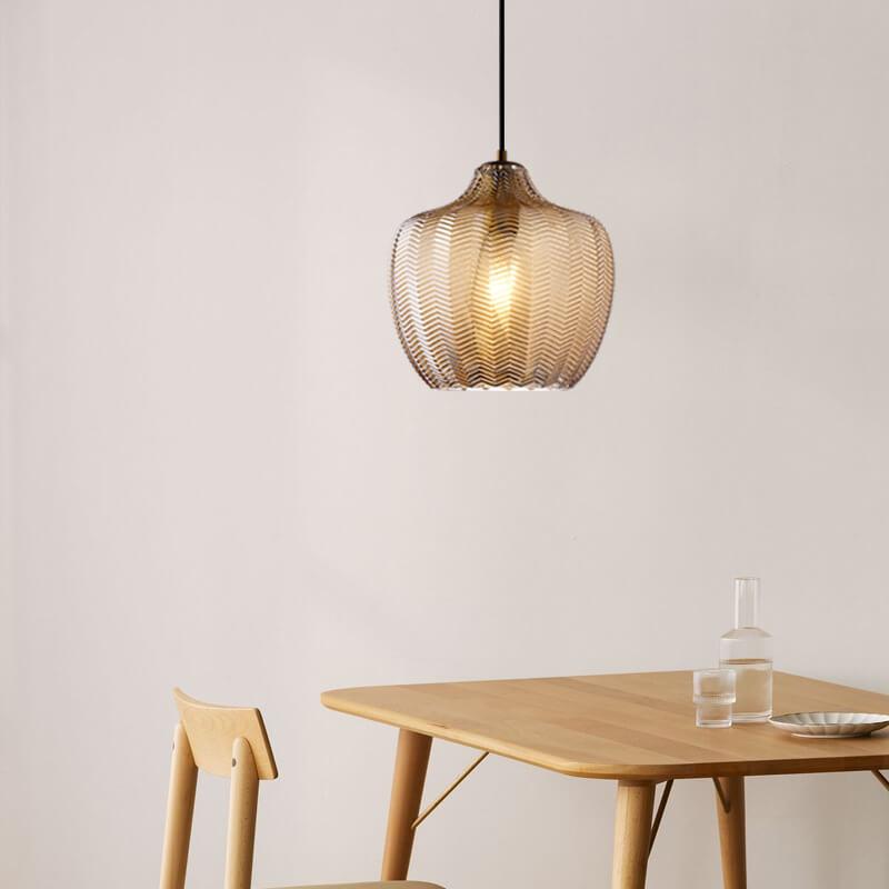 Nordic-Style Textured Wavy Glass 1-Light Barrel Pendant Light