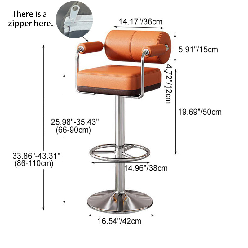 Luxurious Contemporary Faux Leather Upholstered Height-Adjustable Swivel Bar Stool with Armrests and Footrest for Dining Room