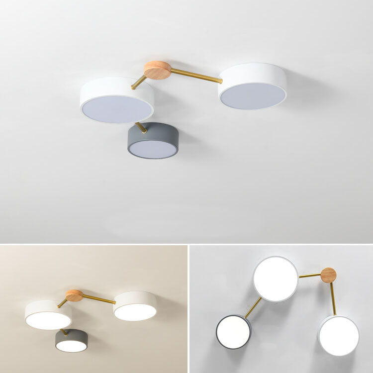 Scandinavian Minimalist Solid Wood & Iron LED Flush-Mount Light