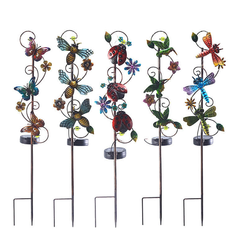 Solar Iron Garden Lights Set – Hummingbird, Butterfly & Dragonfly Lawn & Landscape Accent