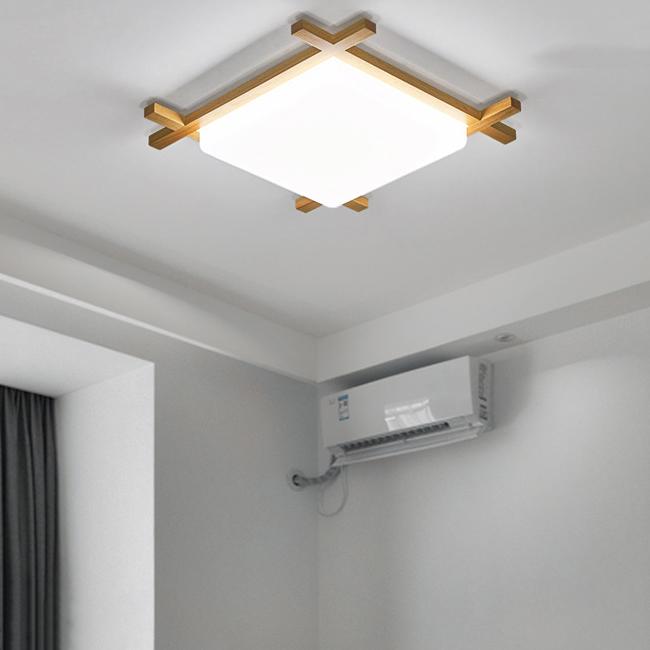 Modern Solid Wood Square LED Flush-Mount Ceiling Light – Tatami-Style Japanese Design