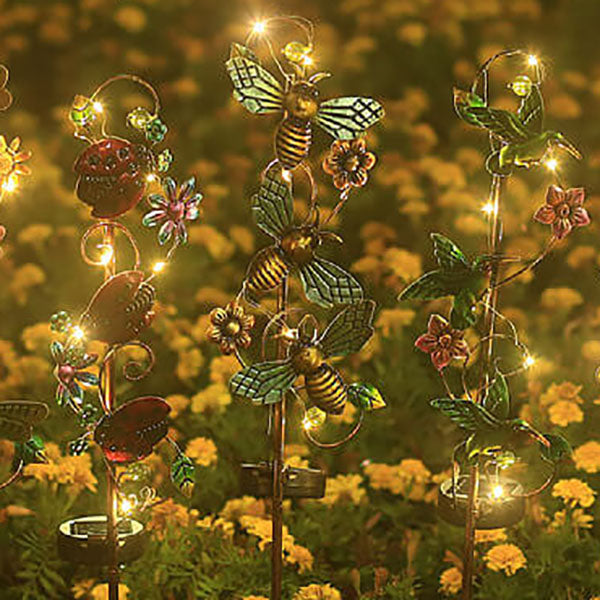 Solar Iron Garden Lights Set – Hummingbird, Butterfly & Dragonfly Lawn & Landscape Accent