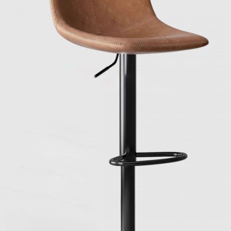 Luxurious Contemporary Curved Faux Leather Bar Stool – Height-Adjustable, Swivel, with Backrest and Footrest for Dining Room