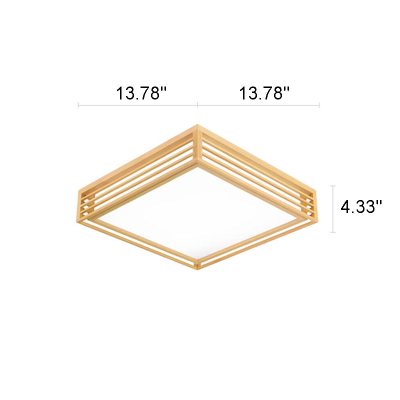 Nordic Solid Wood Square LED Tatami-Style Flush Mount Ceiling Light