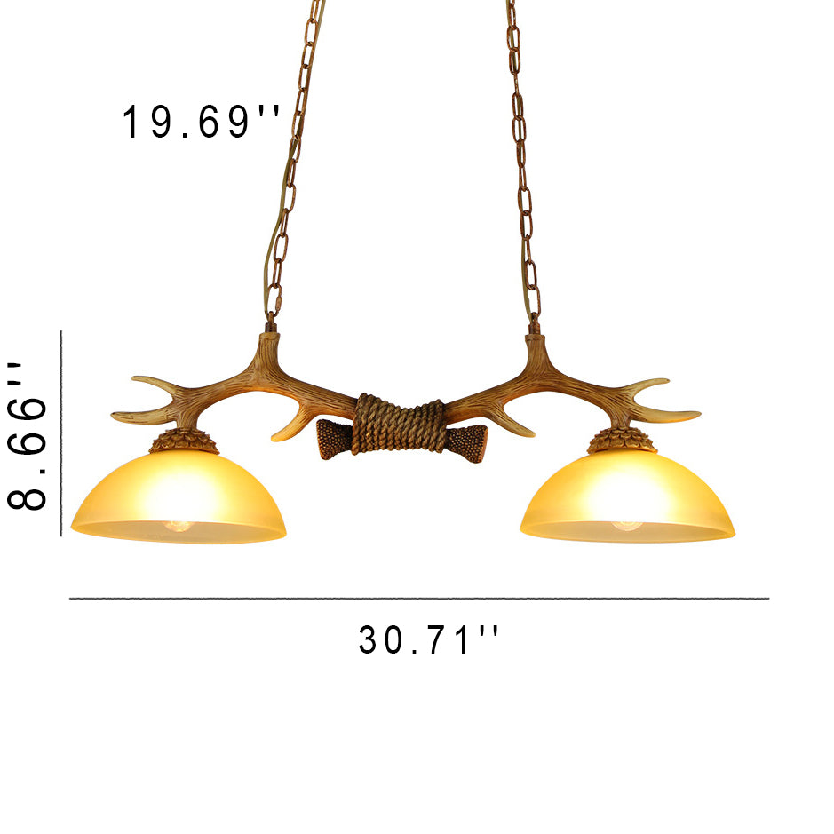 Vintage Resin Antler Chandelier with Glass Bowl Shade – 2-Light Fixture