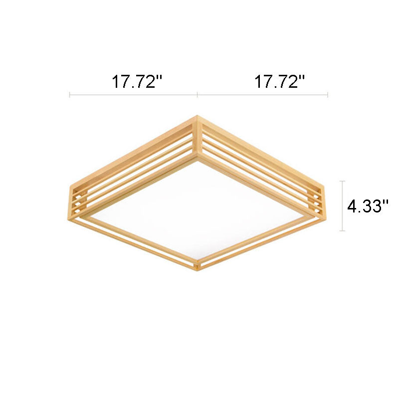 Nordic Solid Wood Square LED Tatami-Style Flush Mount Ceiling Light