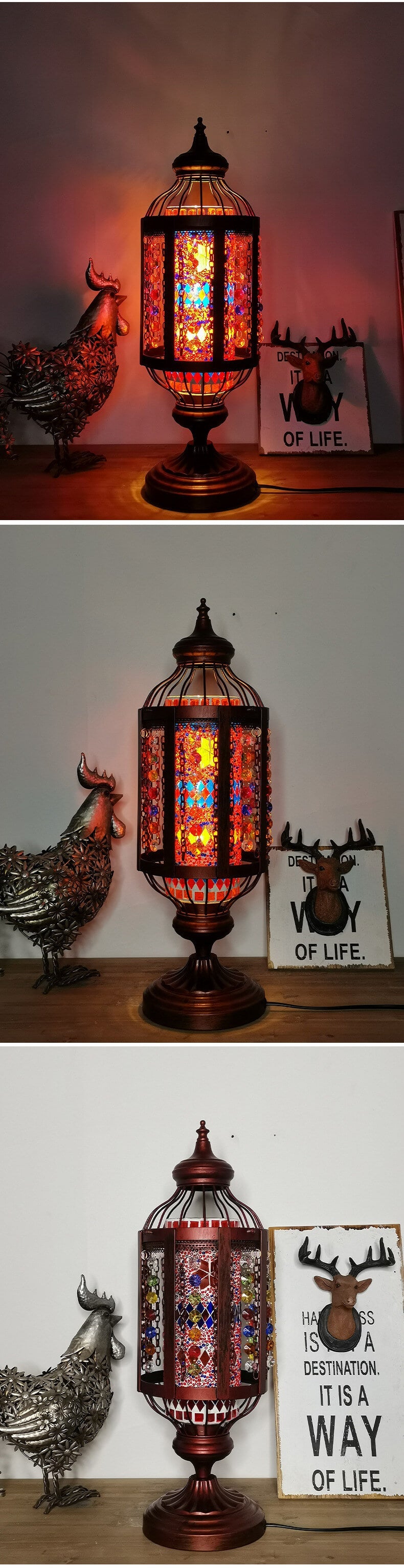 Handcrafted Vintage Turkish Stained-Glass Lantern Table Lamp, 1-Light