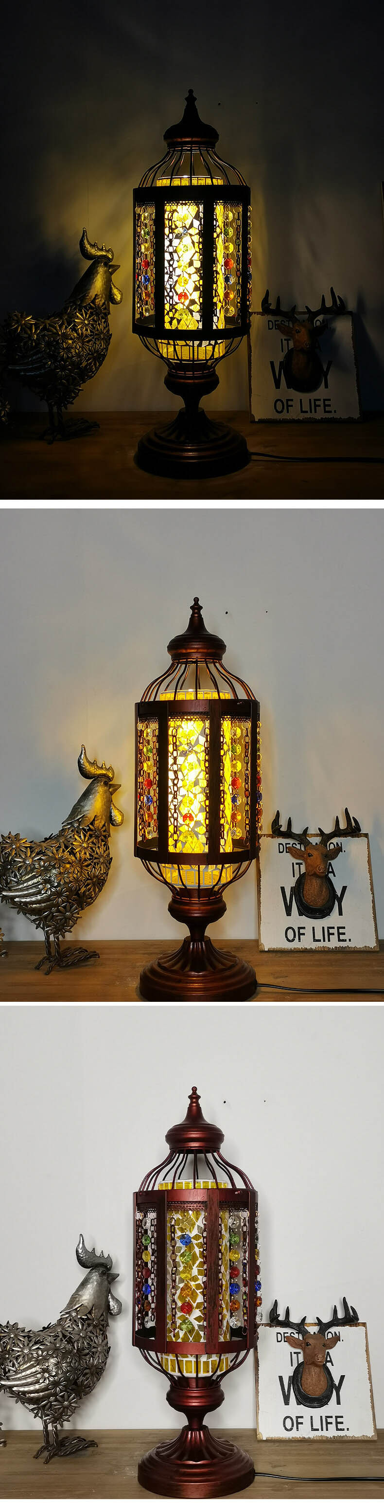 Handcrafted Vintage Turkish Stained-Glass Lantern Table Lamp, 1-Light