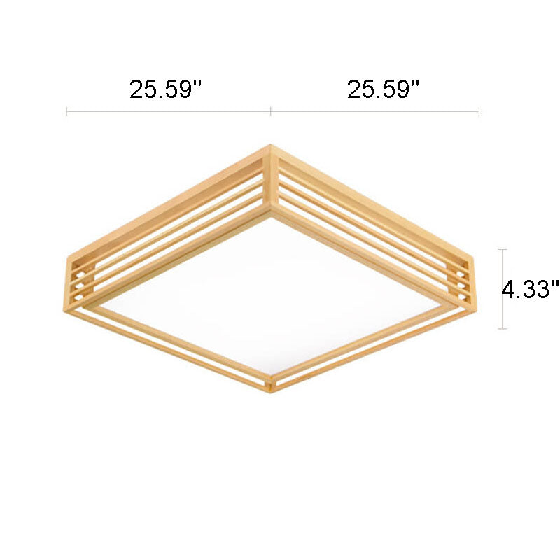 Nordic Solid Wood Square LED Tatami-Style Flush Mount Ceiling Light
