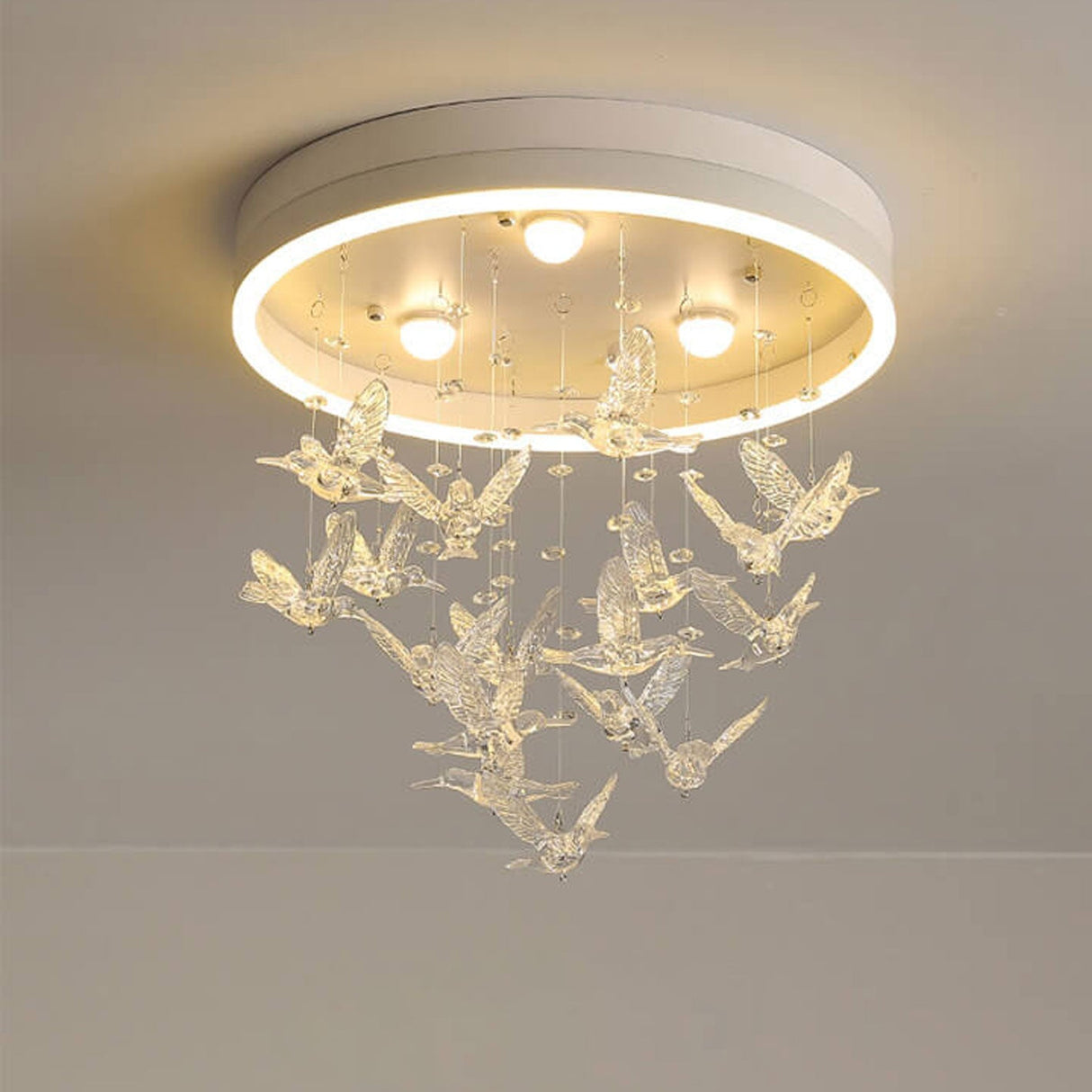 Modern Creative Cartoon Round Bird LED Flush Mount Ceiling Light - Hanging Pendant Style