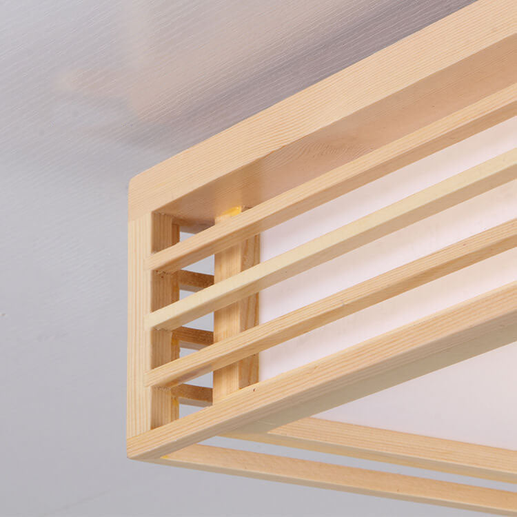 Nordic Solid Wood Square LED Tatami-Style Flush Mount Ceiling Light