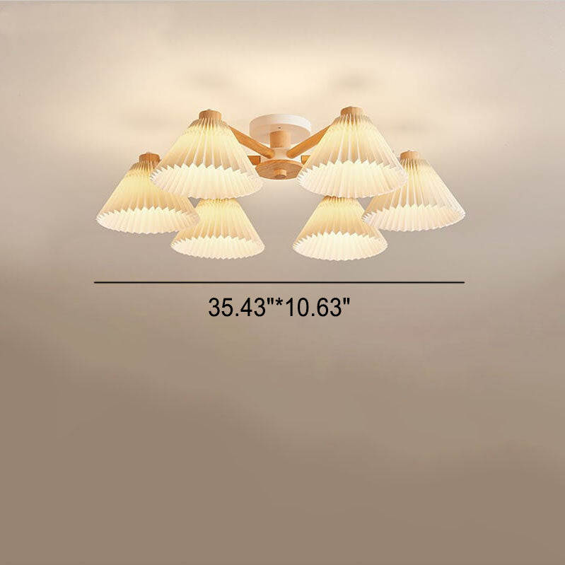Nordic Wood Pleated Shade Semi-Flush Mount Ceiling Light — 3/6/8-Light Configuration
