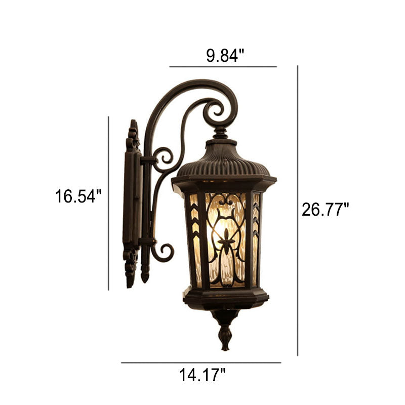 European Outdoor Wall Sconce Lamp – Carved Cage, Aluminum & Glass, 1-Light