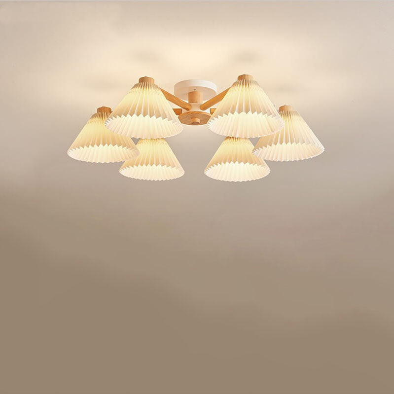Nordic Wood Pleated Shade Semi-Flush Mount Ceiling Light — 3/6/8-Light Configuration