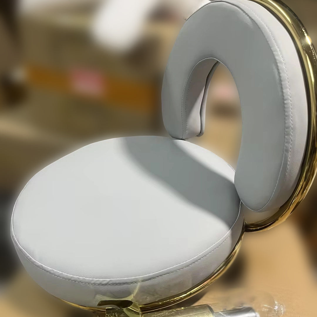 Contemporary Scandinavian Round Vanity Stool with Cushioned Seat, Electroplated Metal Frame, Armless Design for Bedroom