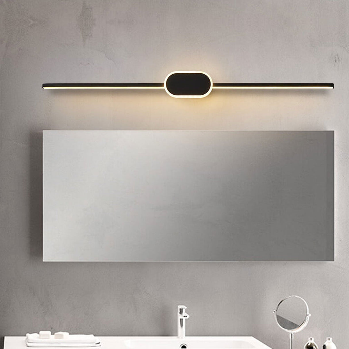 Sleek Modern Minimalist Long-Strip Oval-Base Vanity LED Wall Sconce Lamp