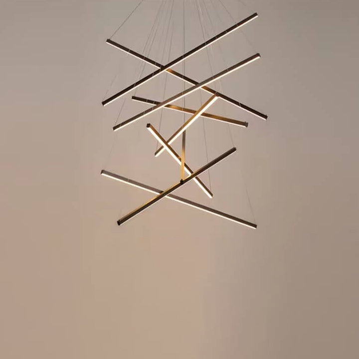 Nordic Luxury LED Chandelier in Iron & Aluminum with Geometric Line Design