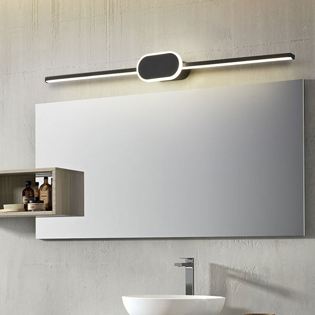 Sleek Modern Minimalist Long-Strip Oval-Base Vanity LED Wall Sconce Lamp