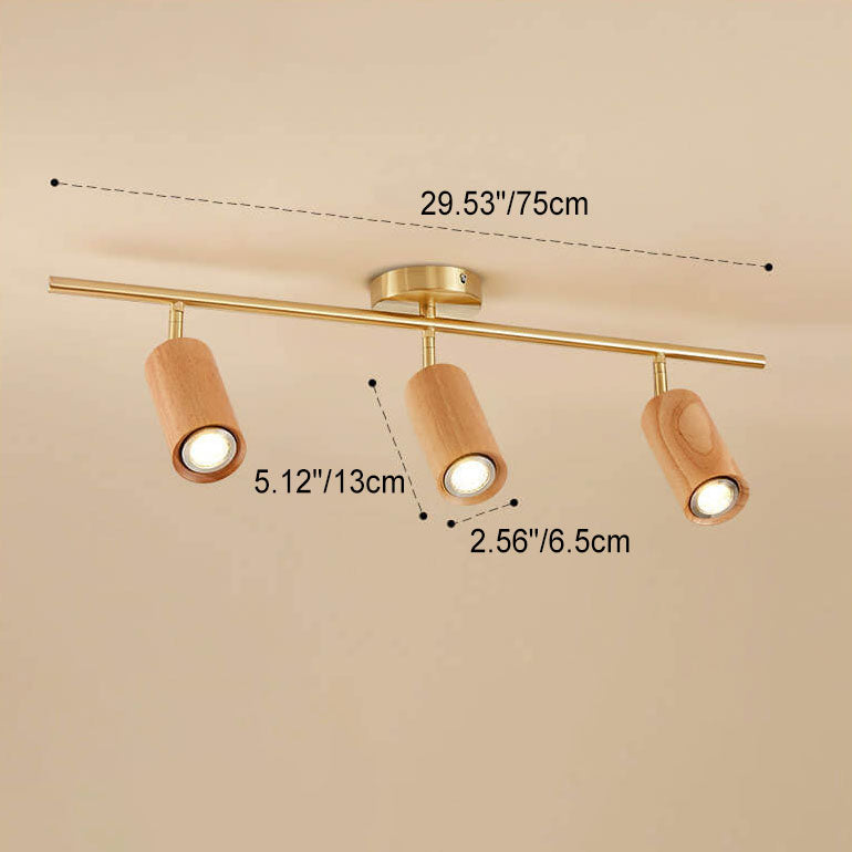 Nordic Minimalist Walnut Wood LED Track Spotlight β Linear Ceiling Light (1β4 Lights), Semi-Flush Mount