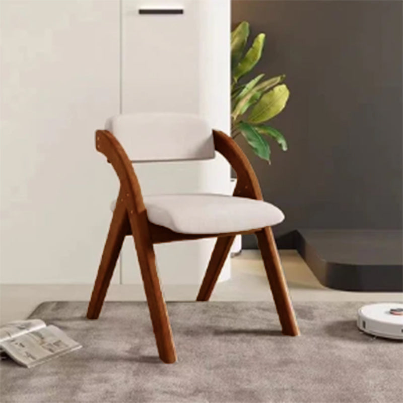 Modern Minimalist Solid Wood Dining Chair with a Square Foam-Padded Fabric Seat, Foldable Backrest and Armrests for Dining Room