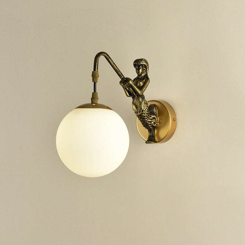 Charming Vintage Rustic Mermaid Orb 1-Light Wall Sconce Lamp