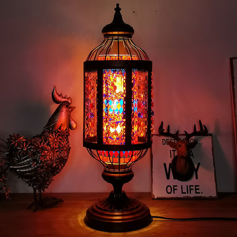 Handcrafted Vintage Turkish Stained-Glass Lantern Table Lamp, 1-Light