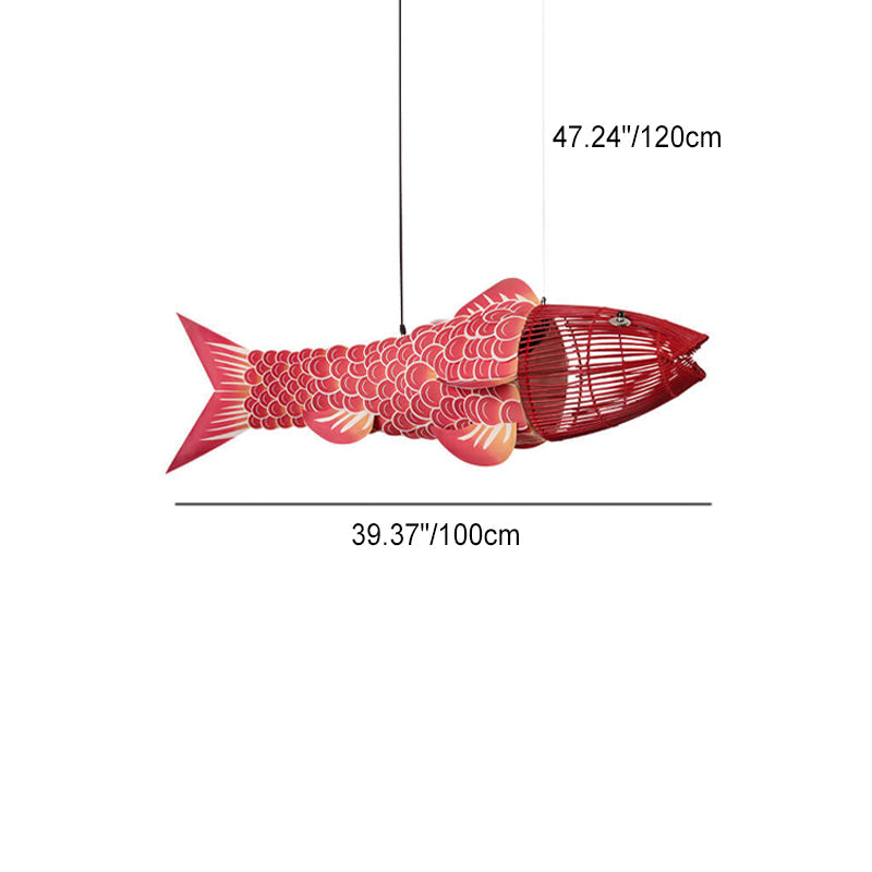 Traditional Chinese Koi Fish Iron Chandelier with PVC Fabric Shade – 2- or 4-Light Dining Room Pendant