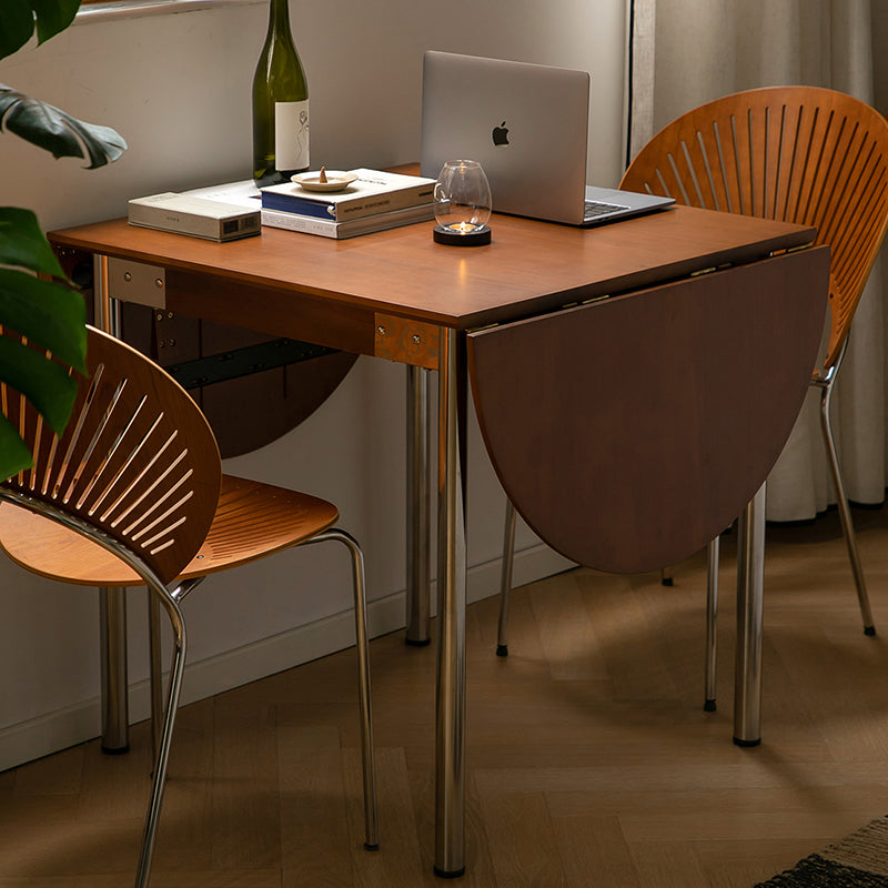 Modern Minimalist Foldable Oval Dining Table – Melamine-Faced Board, Wood & Stainless Steel, Seats 4