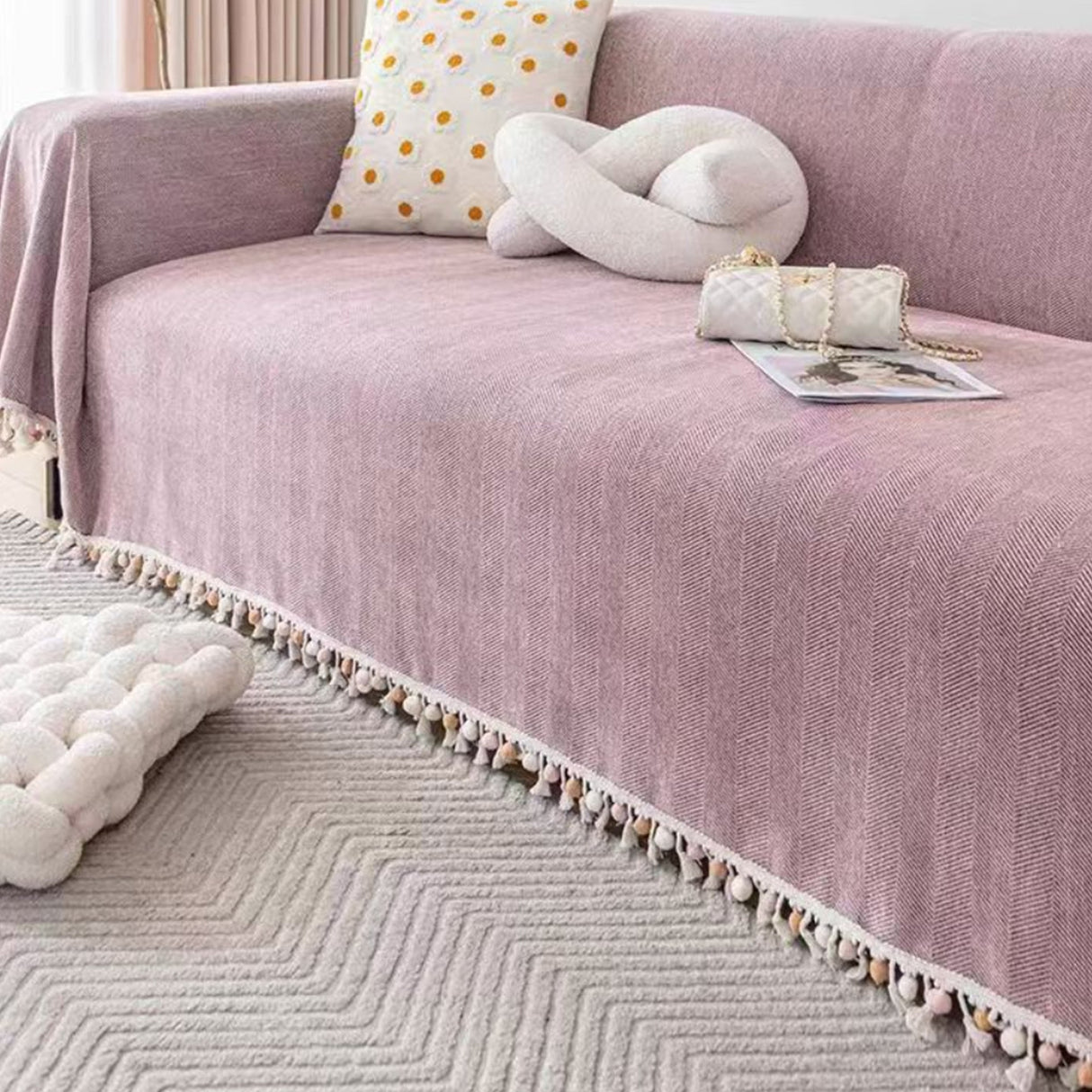 Pet-Friendly Luxe Sofa Cover in an Elegant Herringbone Pattern