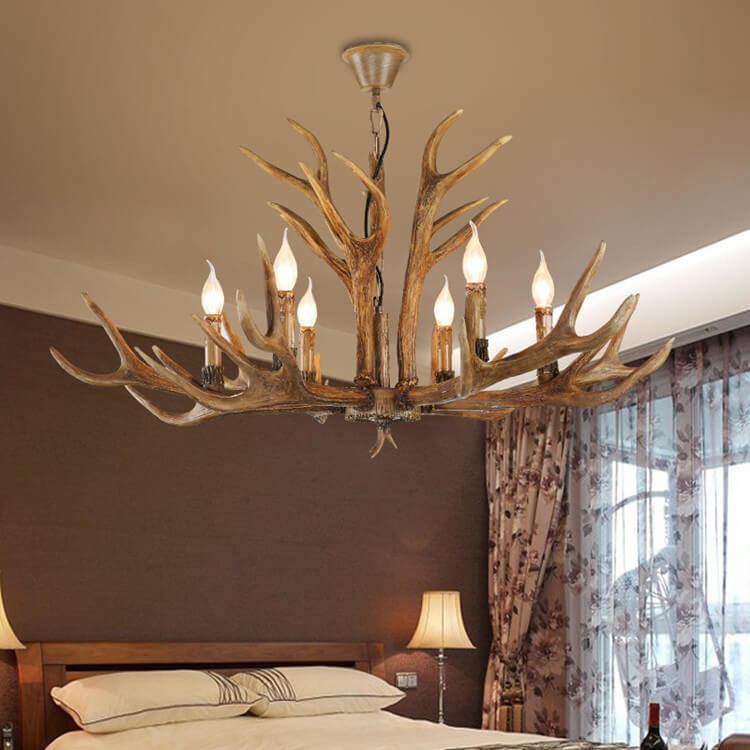 Rustic Country-Style Antler Resin 6-Light Chandeliers