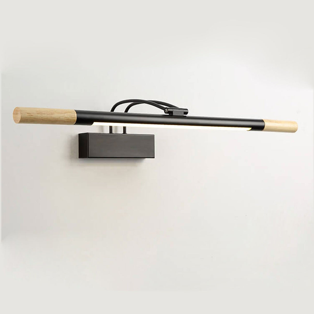 Nordic Solid Wood Vanity Light with Curved Arm — Long LED Wall Sconce