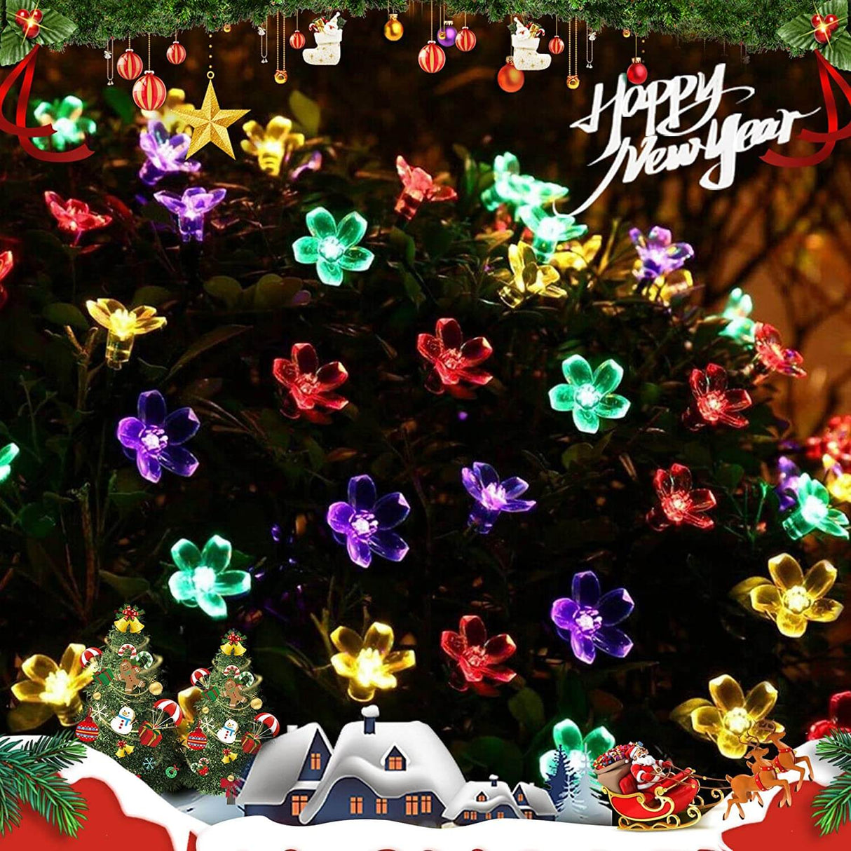 Solar-Powered LED Sakura Fairy Lights – Waterproof Outdoor Garden String Lights
