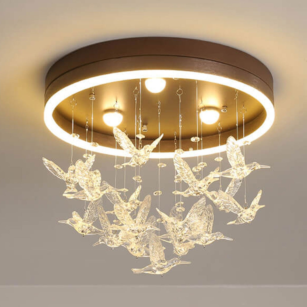 Modern Creative Cartoon Round Bird LED Flush Mount Ceiling Light - Hanging Pendant Style