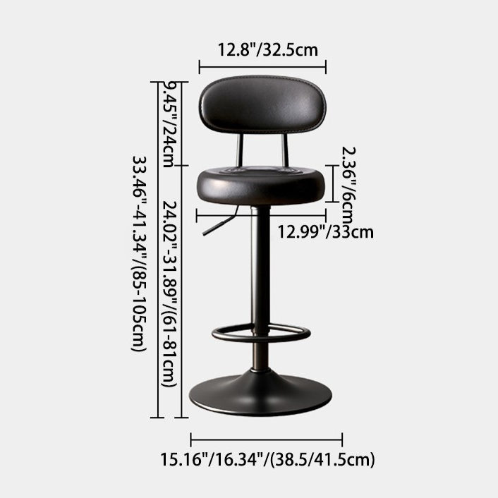 Modern Minimalist Round Upholstered Bar Stool with Curved Backrest in Microfiber Leather & Metal – Ideal Dining Room Chair