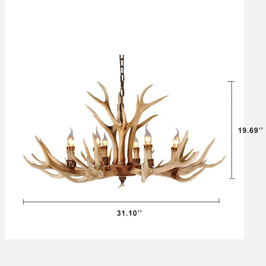 Rustic Country-Style Antler Resin 6-Light Chandeliers