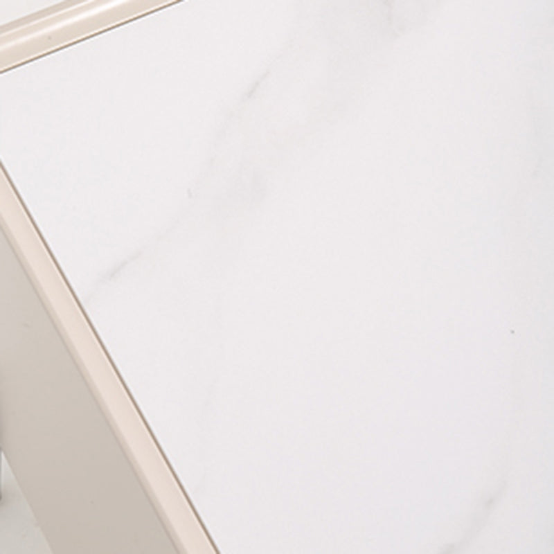 Contemporary Scandinavian 2-Drawer Nightstand in Cream White with Stone Slab Top – Square Bedside Table for Bedroom