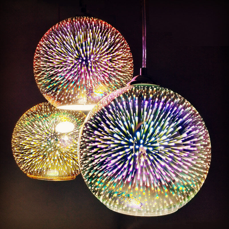 Modern 3D Colorful Fireworks Glass Pendant Light – 1-Light Dome Pendant Fixture