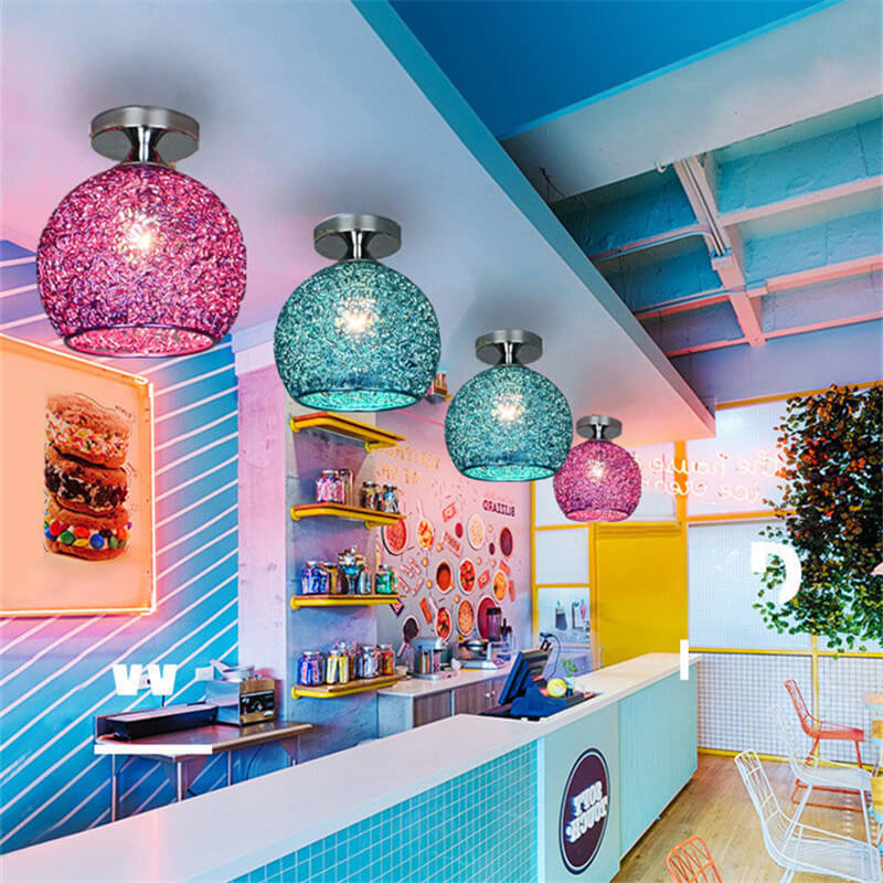 Modern Colorful 1-Light Dome Semi-Flush Ceiling Light