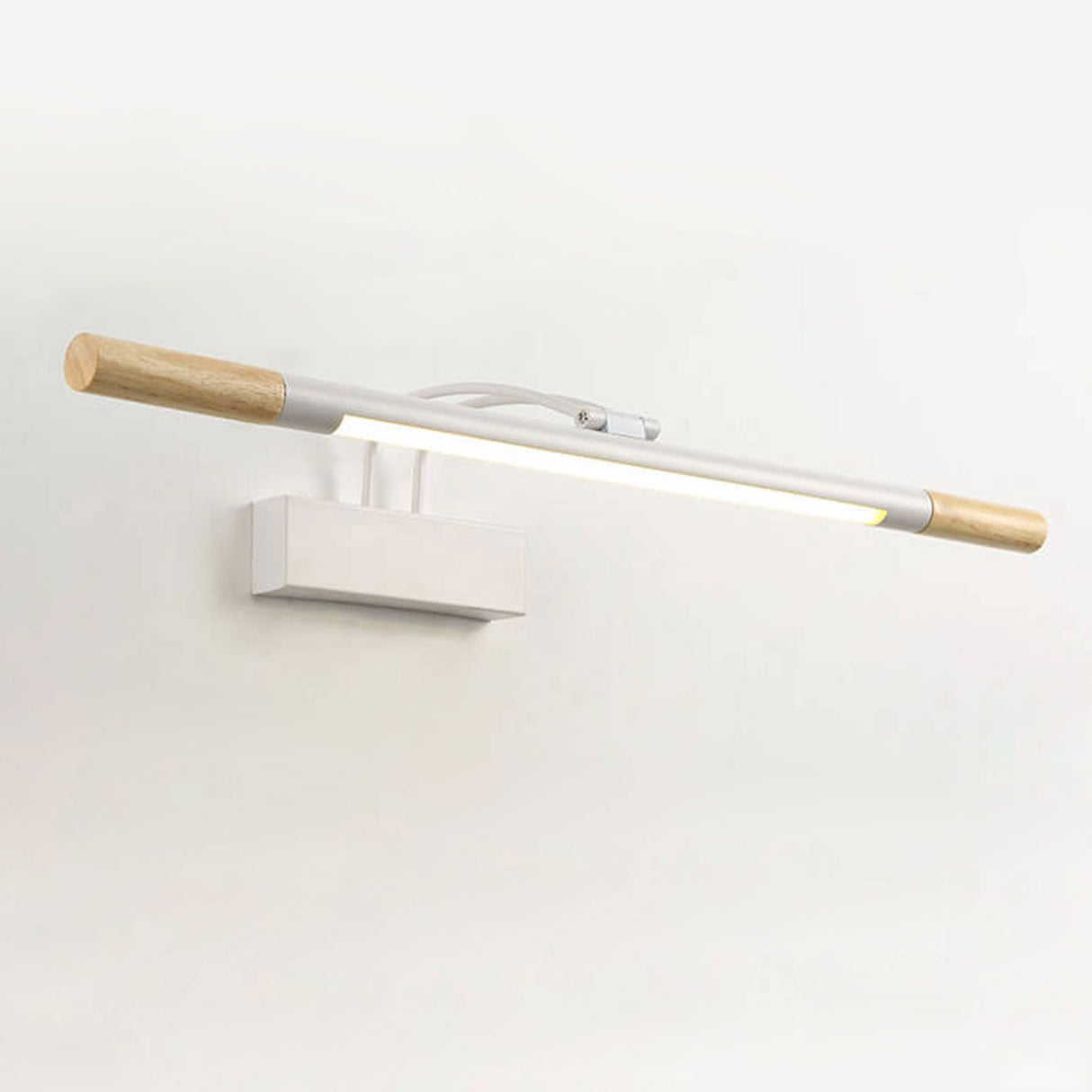 Nordic Solid Wood Vanity Light with Curved Arm — Long LED Wall Sconce
