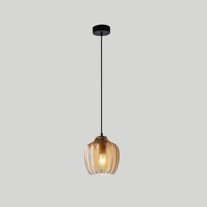 Nordic-Style Textured Wavy Glass 1-Light Barrel Pendant Light