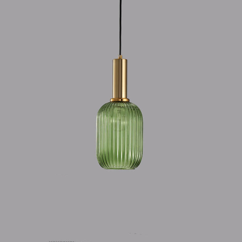 Chic Minimalist Striped Glass Lantern Pendant Light — 1 Light Fixture