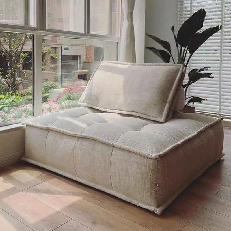 Modern Minimalist Square Sofa with Backrest — Carbon Steel Frame, Linen-Textured Technical Fabric Upholstery, Living Room