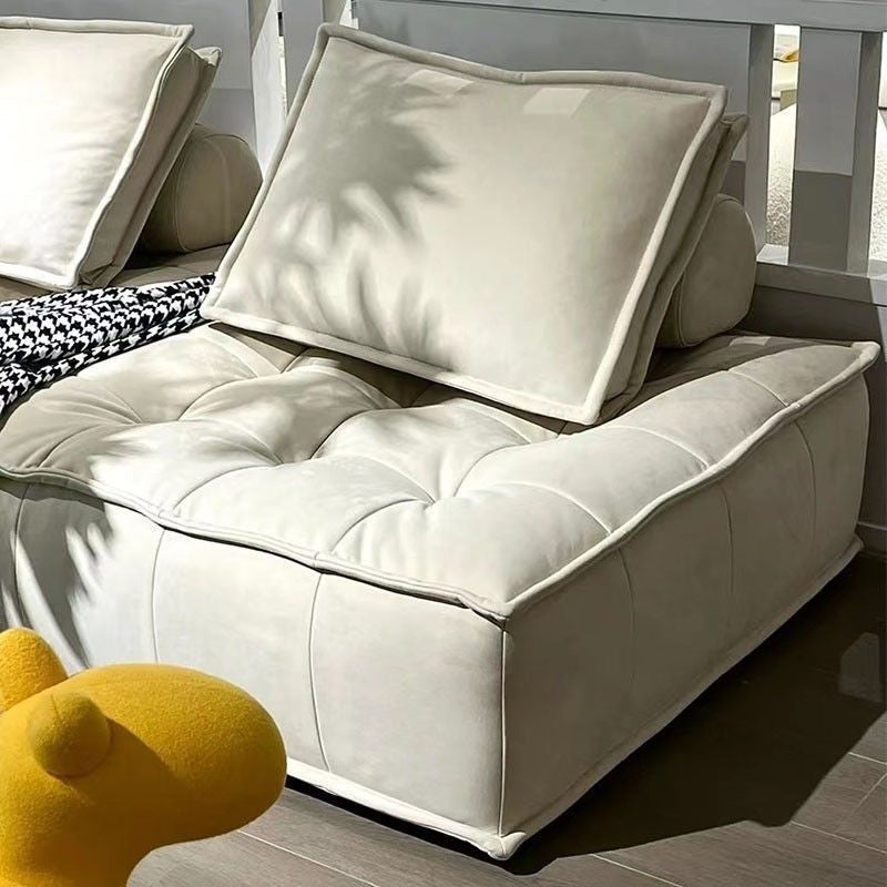 Modern Minimalist Square Sofa with Backrest — Carbon Steel Frame, Linen-Textured Technical Fabric Upholstery, Living Room