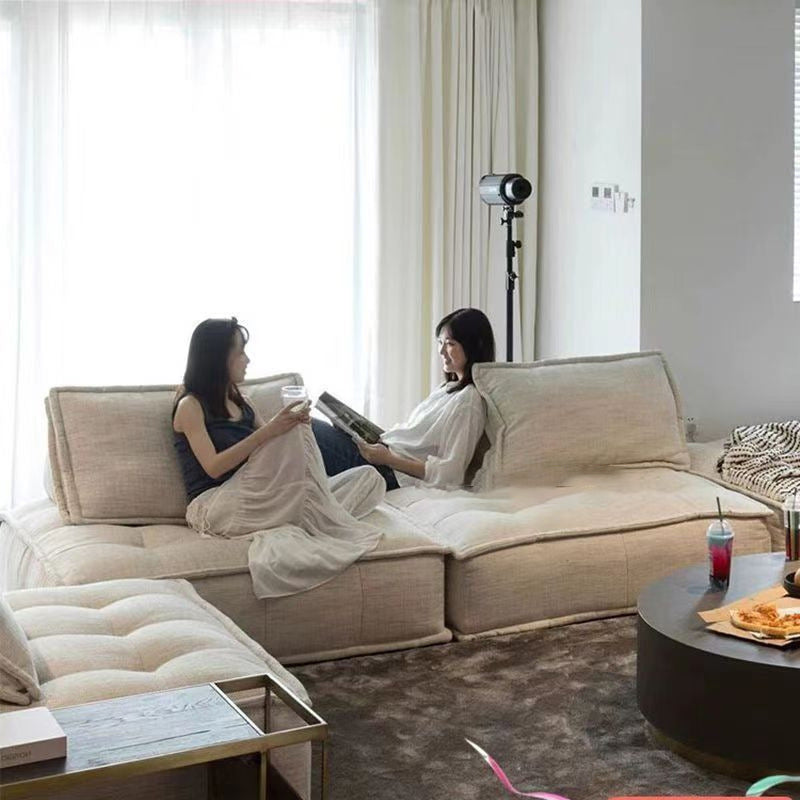 Modern Minimalist Square Sofa with Backrest — Carbon Steel Frame, Linen-Textured Technical Fabric Upholstery, Living Room