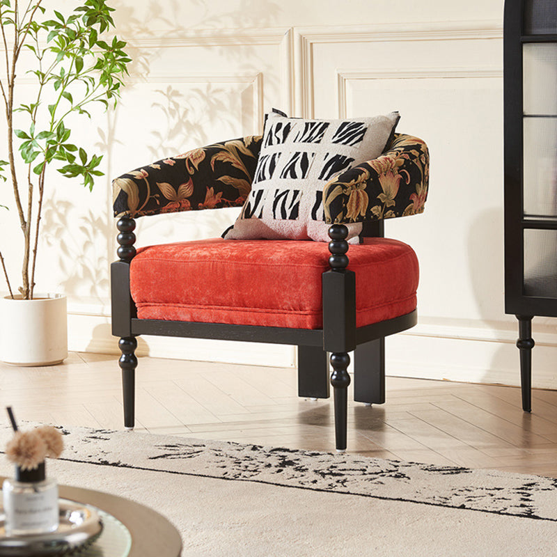 Traditional French-Style Solid Ash Wood Curved Handrail Accent Chair & Table Set in Cotton-Linen Blend for Living Room