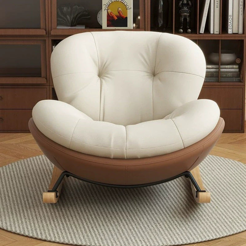 Contemporary Nordic Velvet Upholstered Rocking Chair with Cat-Scratch-Resistant Leather Accents, Iron Frame and Solid Wood Plywood Backrest for Living Room
